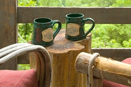 two green mugs 