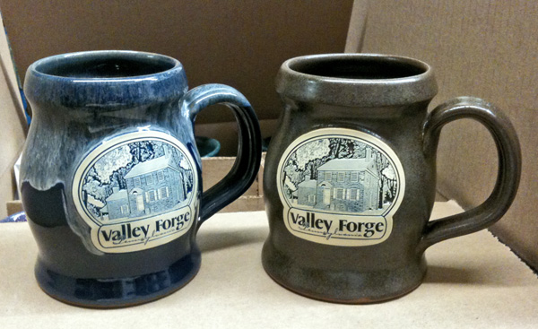 valley_forge.deneenpottery_patriot.sm Two Patriot mug, one blue and one brown